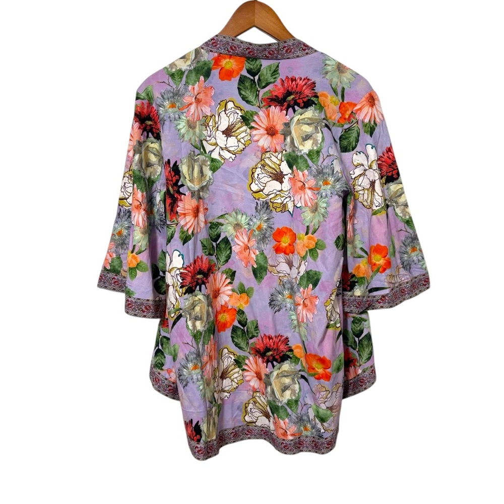 NEW Tolani Size Small Karma Purple Floral Open Front Kimono Hippie Boho Artsy - Picture 2 of 7